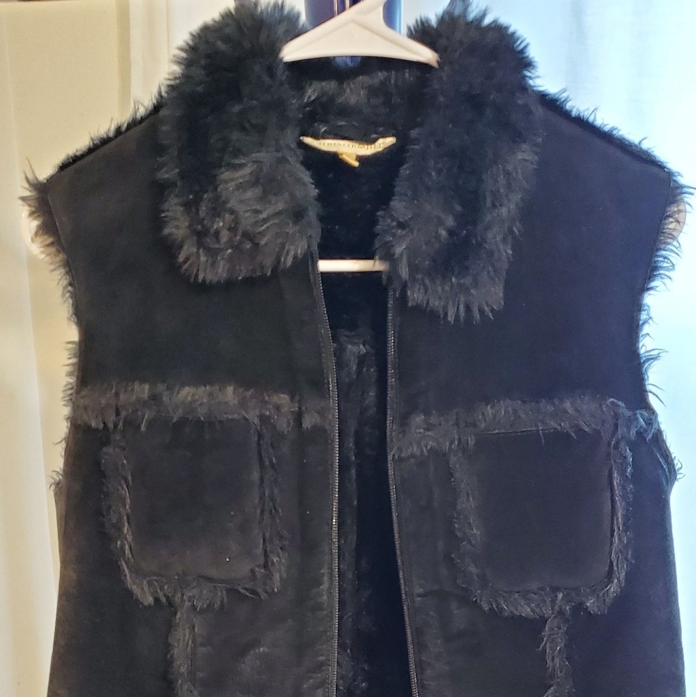 Black Leather and Fur Vest Western Vintage Boho